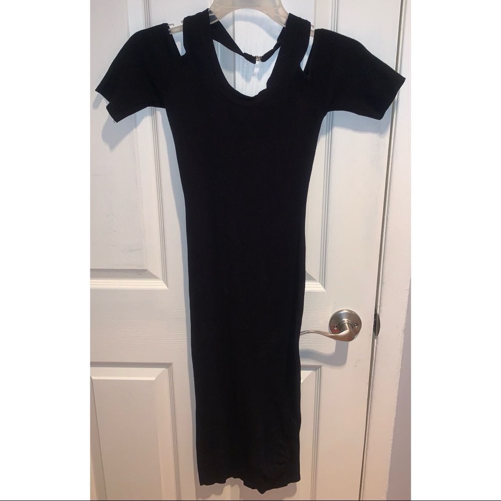 Black Midi Halter Cold Shoulder Dress